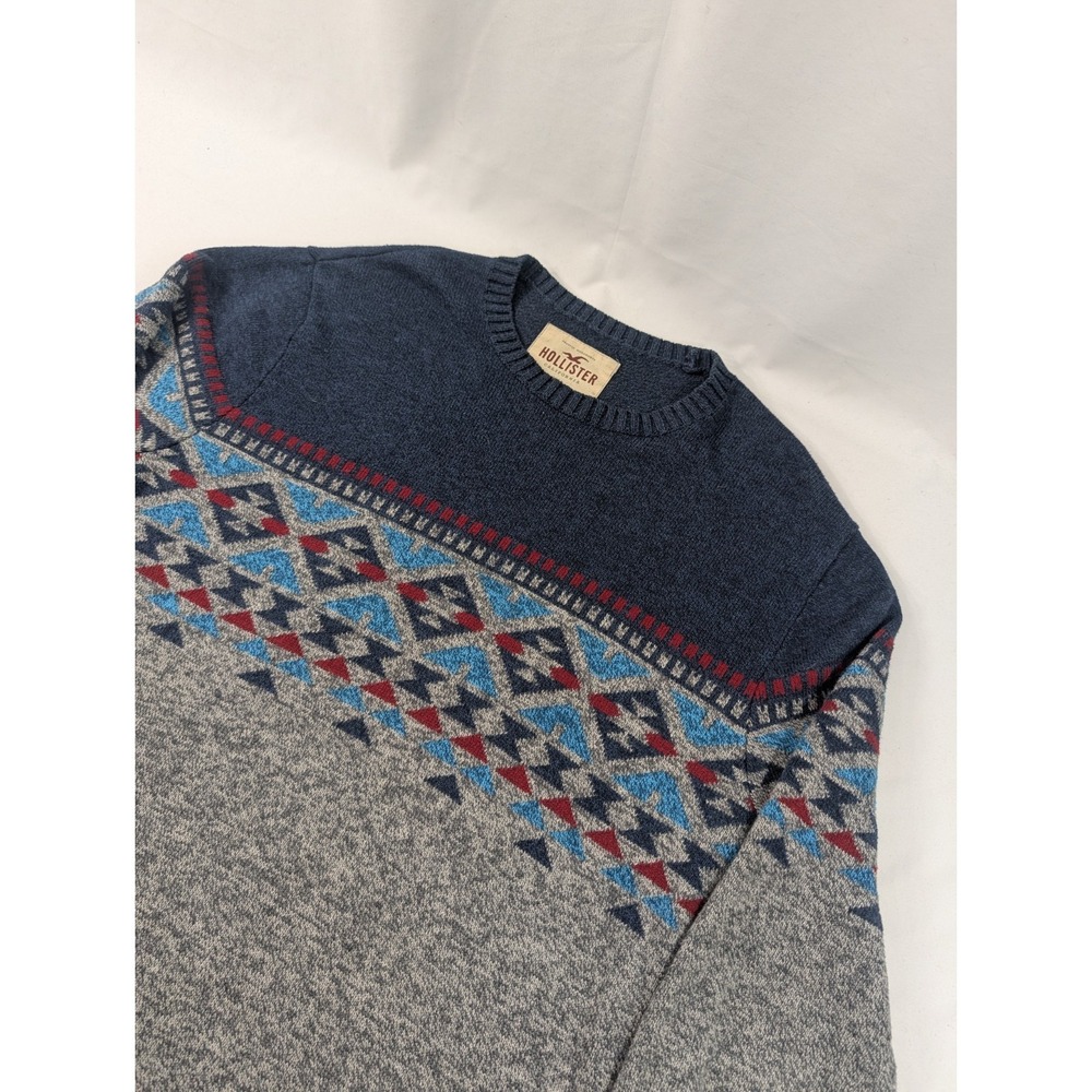 Hollister Sweater Mens LARGE Pullover Lightweight Long Sleeve Charcoal Aztec